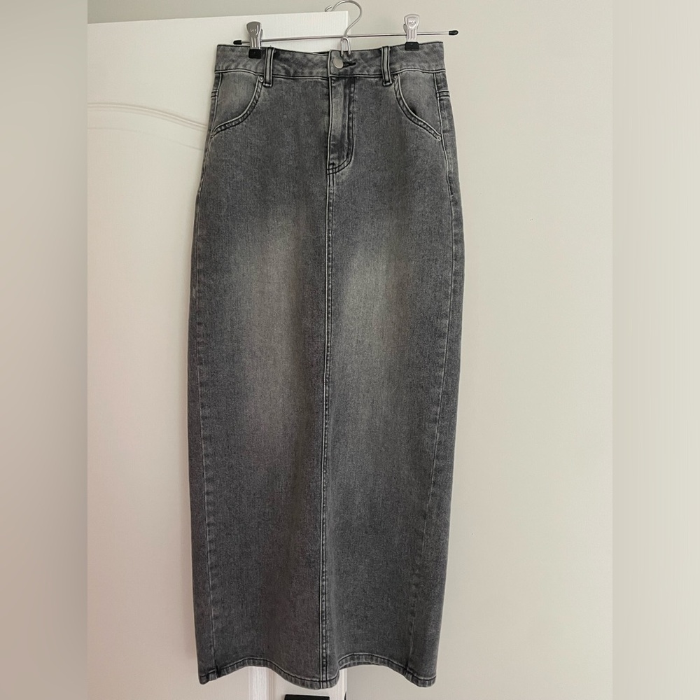 Gray Denim Maxi Skirt